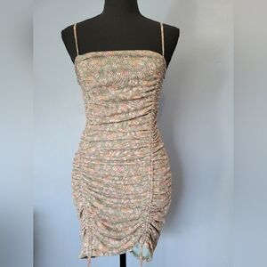 Amable Ruched Bodycon Ditsy Floral Print Dress Small Green